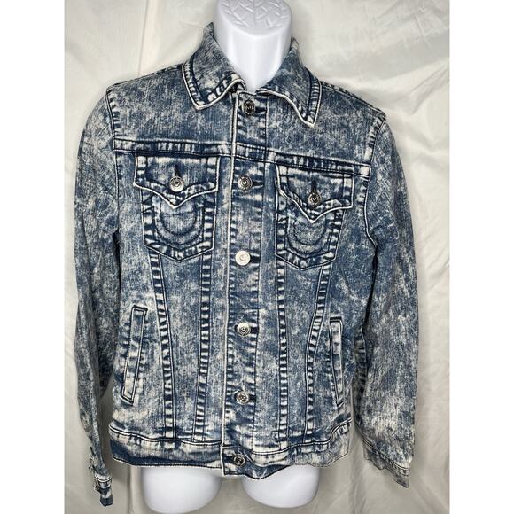 True Religion Acid Wash Denim Trucker Jacket Size Small Y2K Era - Picture 1 of 14